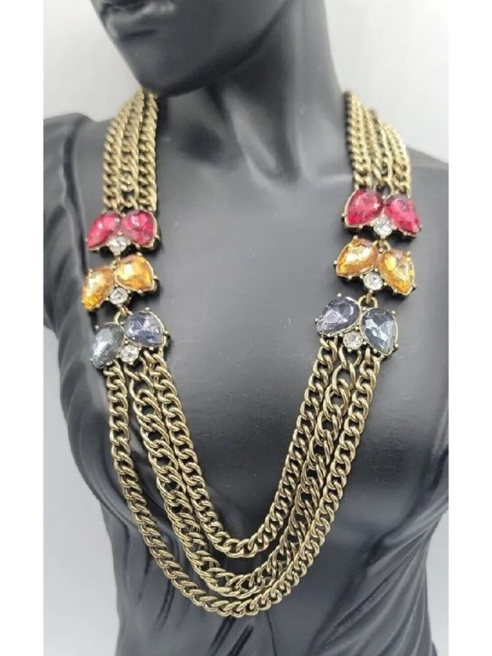 Chloe + Isabel Color Code Plum Three-Row Necklace Model N276 Antique Gold Tone